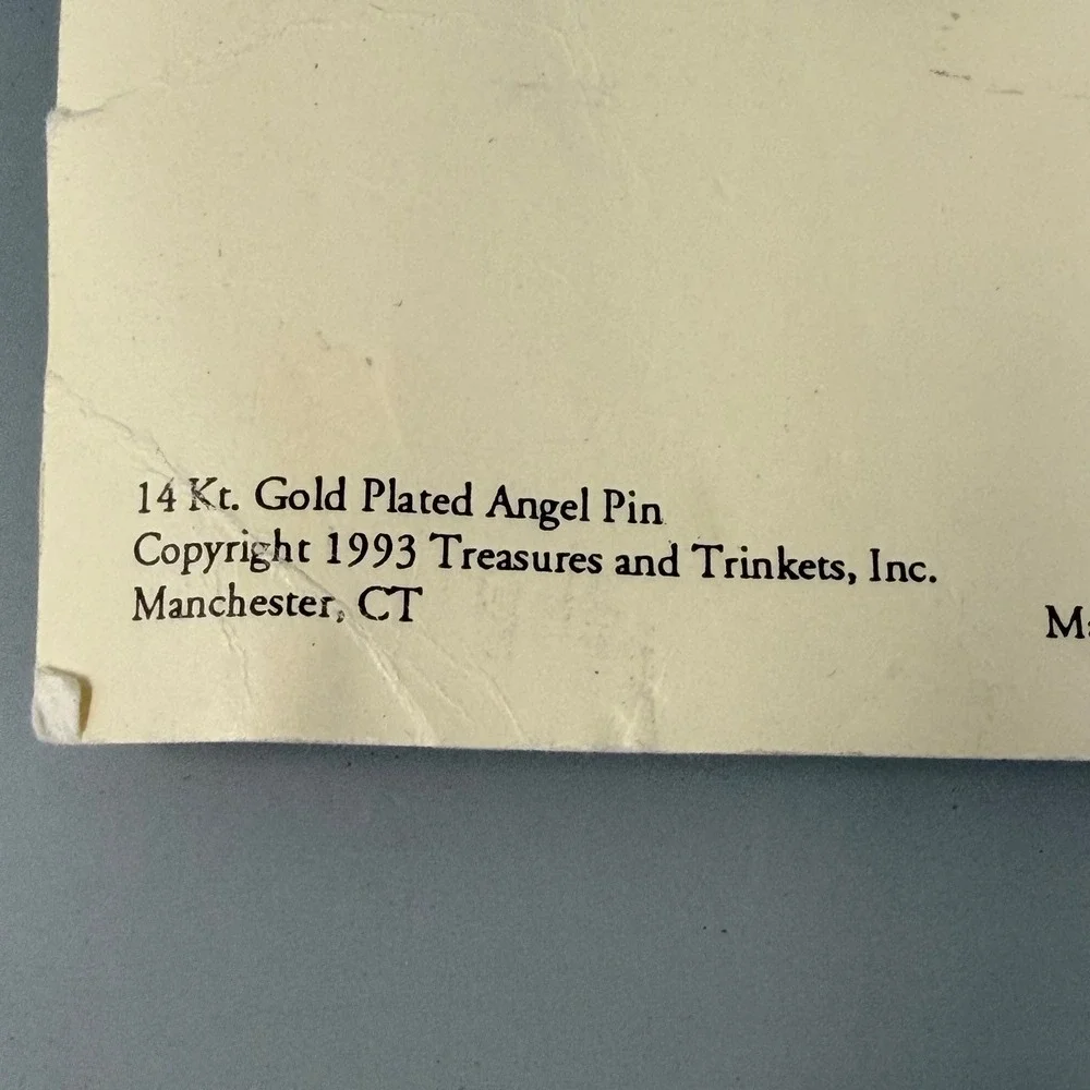 Vintage Treasures and Trinkets 14Kt Gold Plated Guardian Angel Pin 1993 USA 267‎